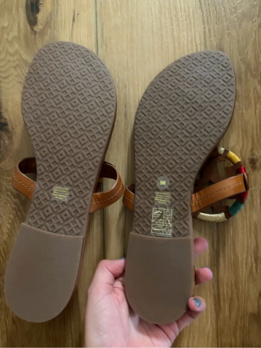 Tory Burch Brown Leather Sandals with Multicolor Embroidery